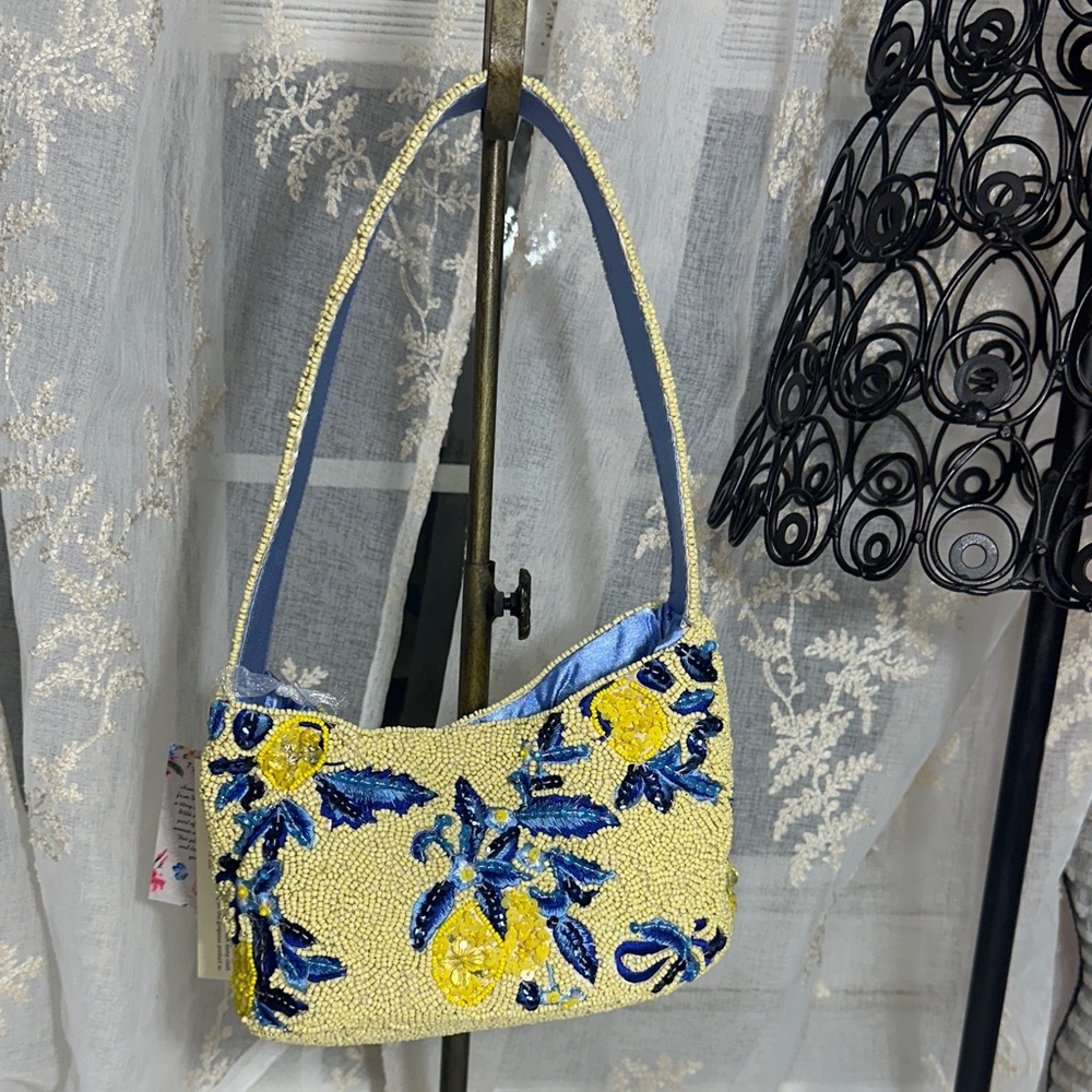 Made in India yellow lemon beaded shoulder bag